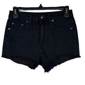 Talula Aritzia SZ 25 Jean Shorts High-Rise Frayed Hems Zip-Fly Pockets Black